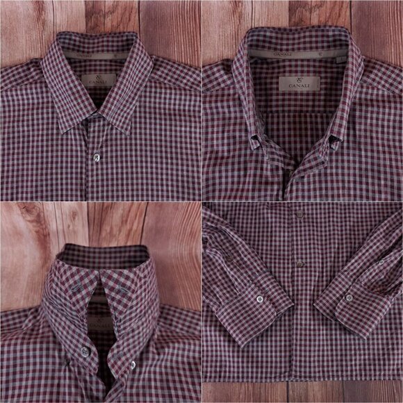 Canali 1934 Mens Large Plaid  Cotton Long Sleeve Button Down Shirt Made In Italy - Picture 7 of 14